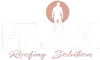 Logo with white silhouette inside peach circle and cursive text reading &ldquo;Roofing Solution&rdquo;