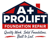 A+ ProLift Foundation Repair logo in red, white, and navy with “Quality Work. Solid Foundations. Built to Last.”