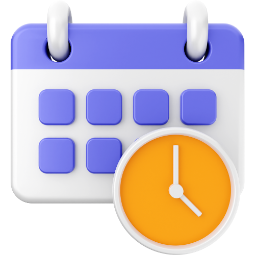 Calendar icon with clock overlay, representing appointments and schedules.