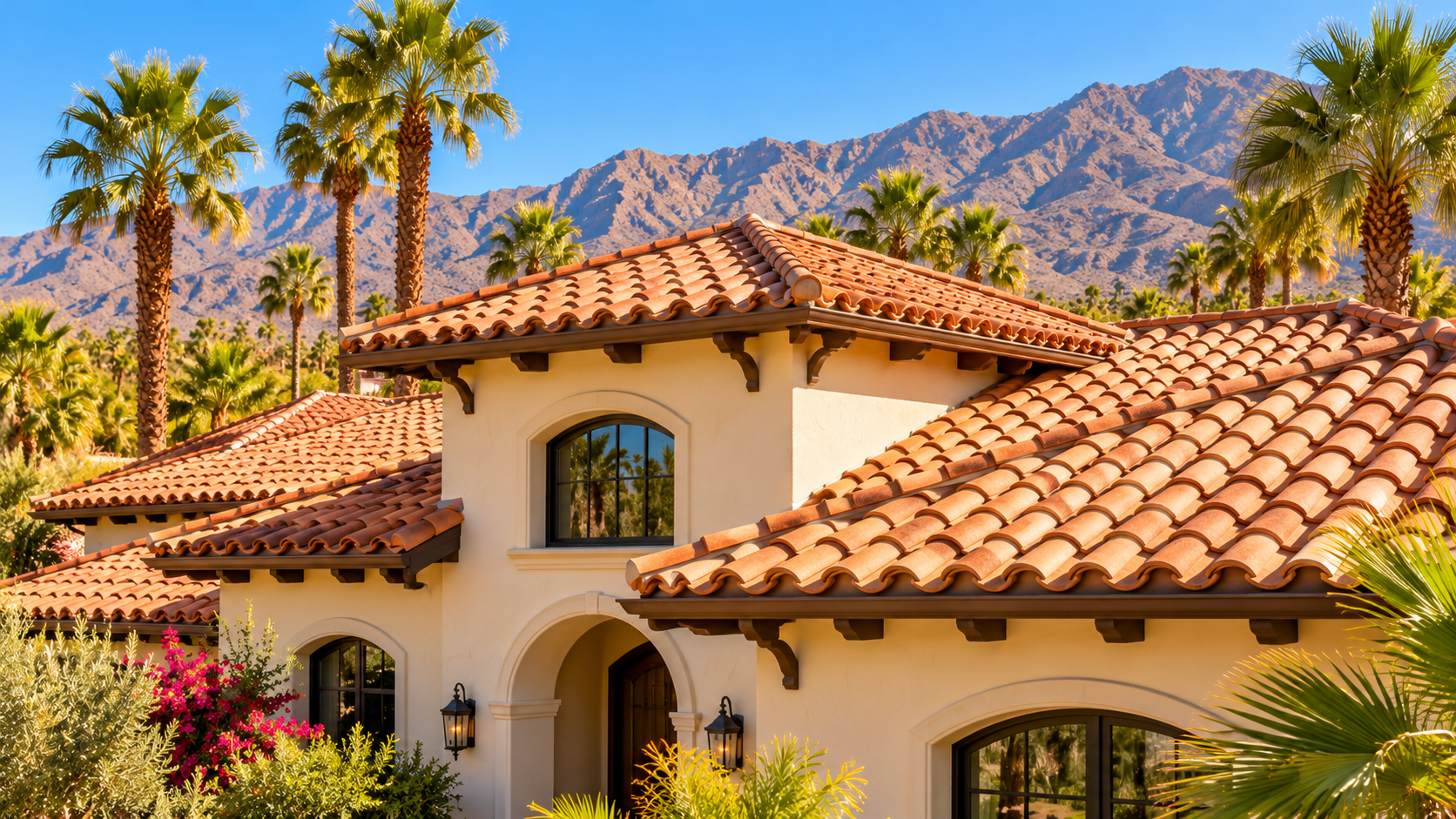 Spanish-style home with curved S-tile roofing