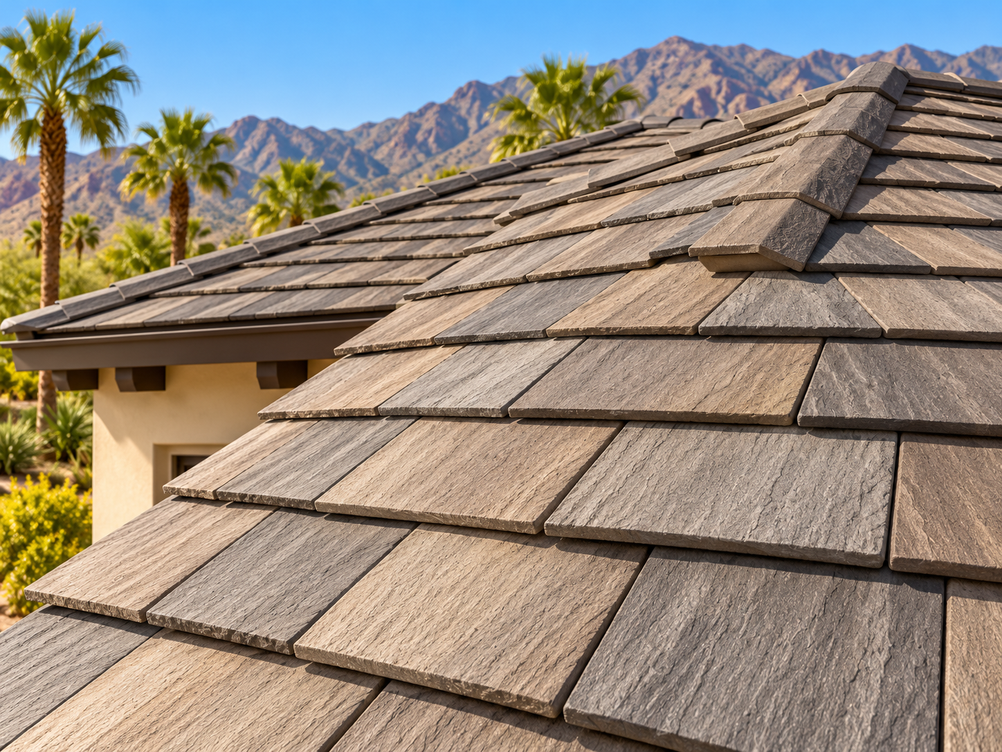 Textured slate and shake look roof tiles