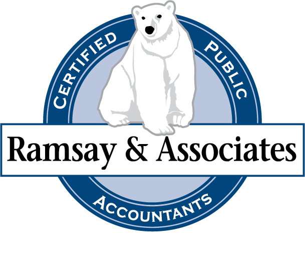 Logo: White polar bear in blue circle with "Certified Public Accountants," and "Ramsay & Associates" text.