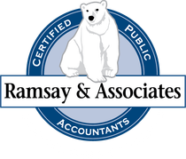 Logo: White polar bear in blue circle with "Certified Public Accountants," and "Ramsay & Associates" text.