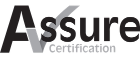 A black and white logo for assure certification