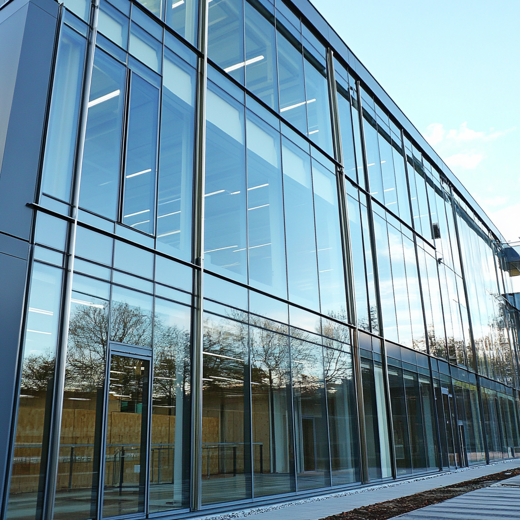A large glass building with a lot of windows
