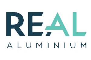 The logo for real aluminium is blue and green.