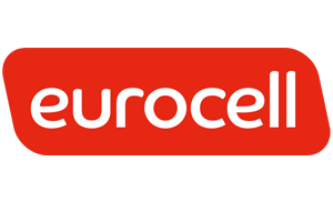A red and white eurocell logo on a white background