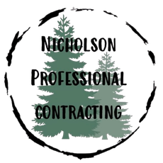 Logo for Nicholson Professional Contracting, featuring evergreen trees within a black-edged circle.