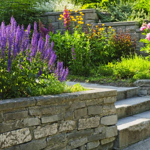 Retaining walls in a garden