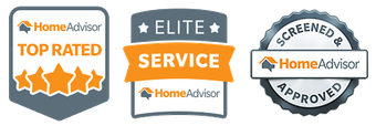 HomeAdvisor award badges: Top Rated, Elite Service, and Screened & Approved.