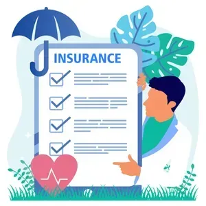 a man is holding a clipboard with the word insurance on it .