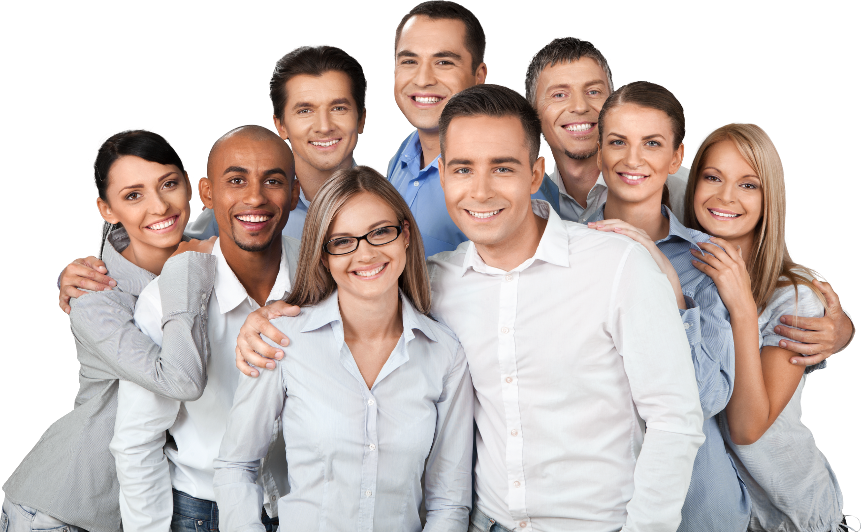 a group of people are posing for a picture together and smiling .