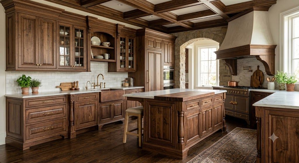 Custom luxury kitchen cabinets with real wood construction and detailed millwork in a Kansas City 