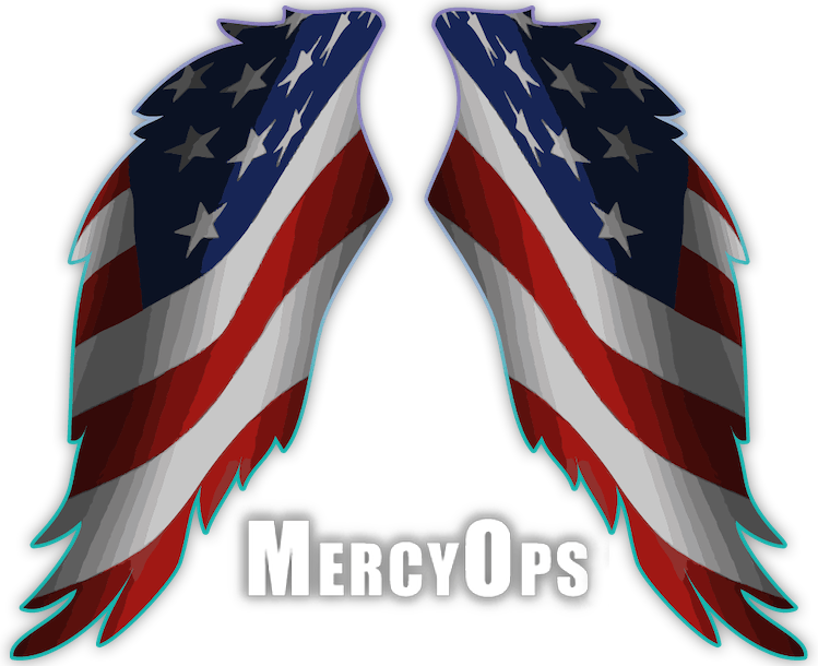 A pair of american flag wings with the words mercyops below them