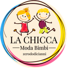 Logo per La Chicca Moda Bimbi, con due bambini stilizzati e bordi circolari colorati.