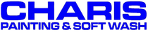 Logo reading &ldquo;CHARIS Painting & Soft Wash&rdquo; in blue text on white background