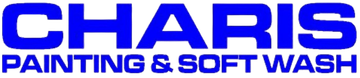 Logo reading &ldquo;CHARIS Painting & Soft Wash&rdquo; in blue text on white background