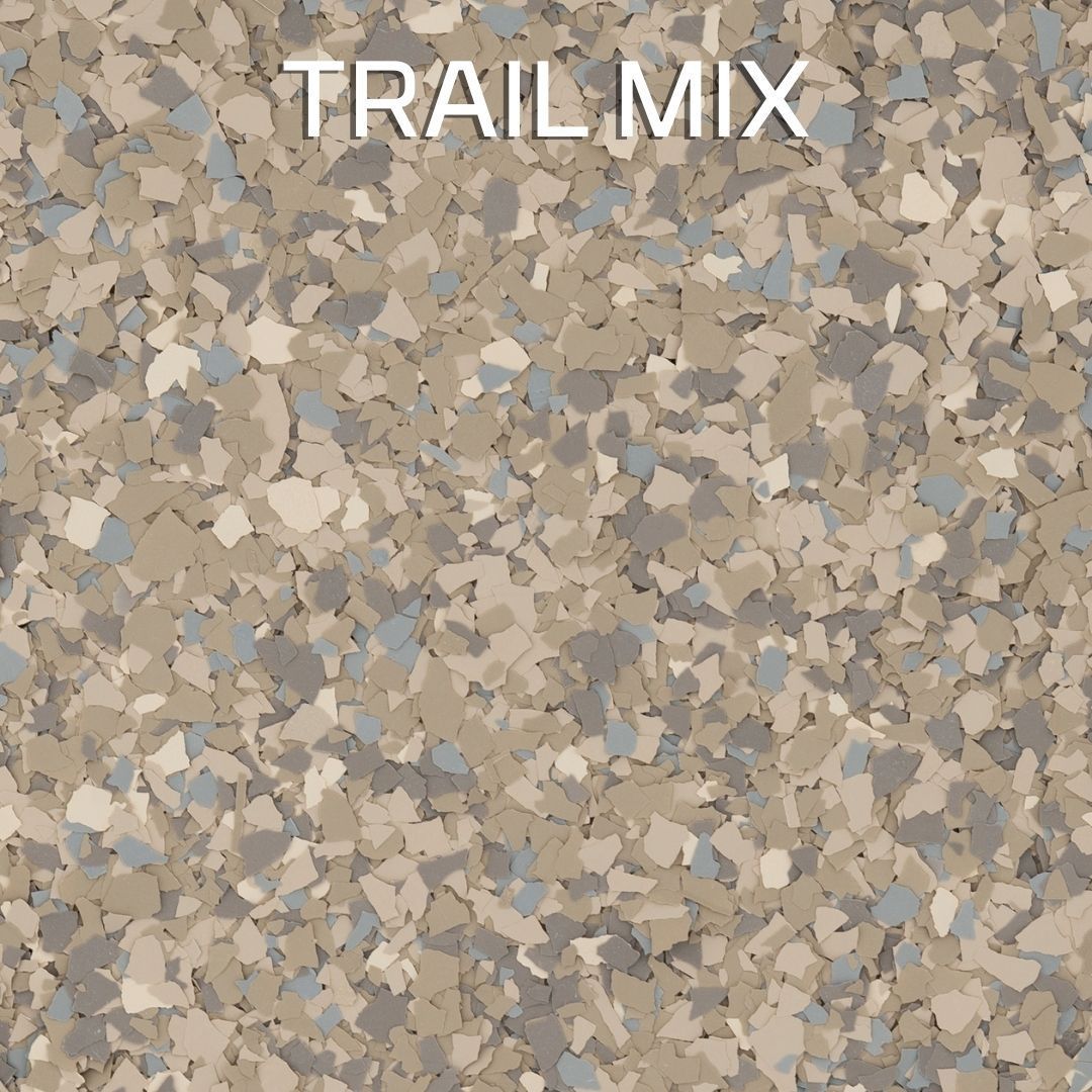 A close up of a carpet with the words trail mix written on it.