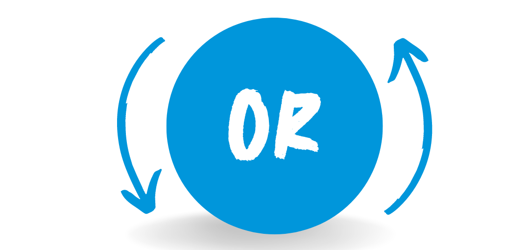 A blue circle with the word or written inside of it