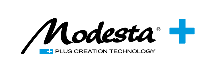 Logo for Modesta Plus Creation Technology with the word 