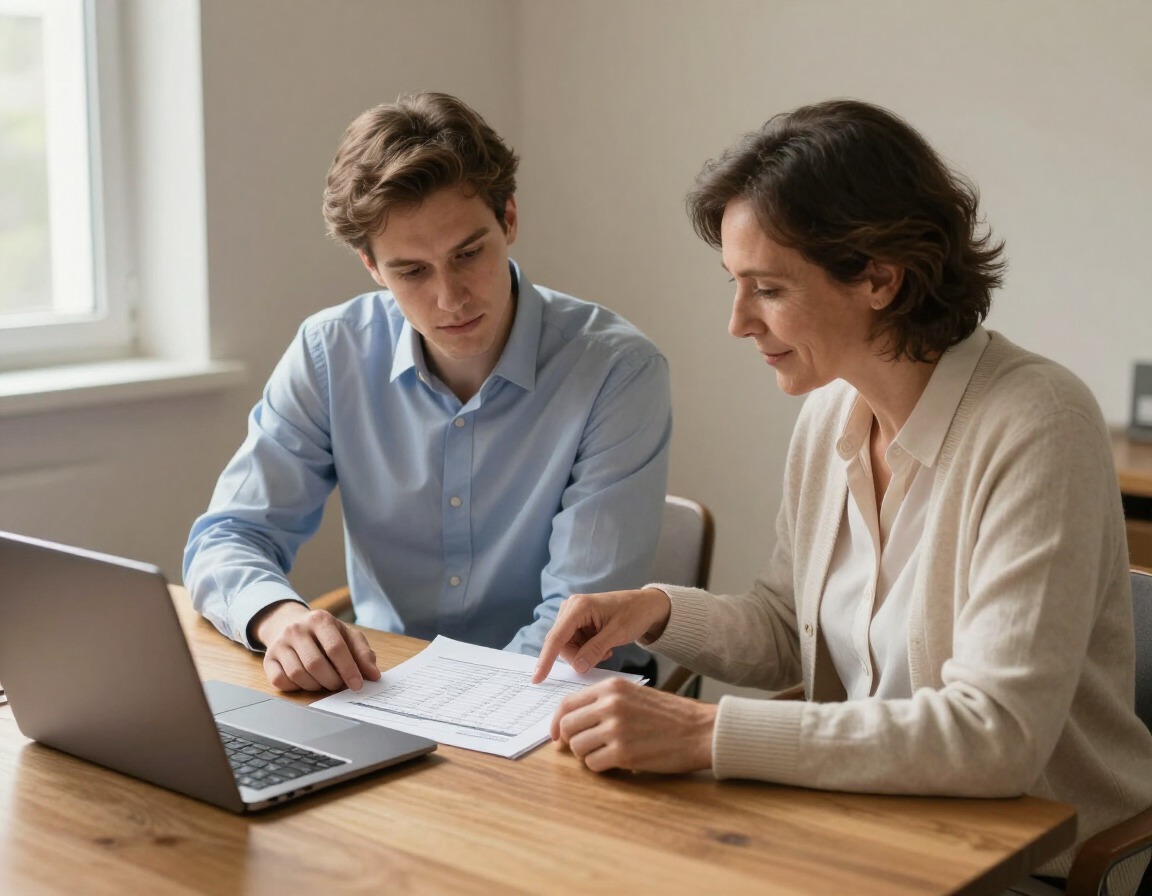 Resident reviewing a budget worksheet with a mentor