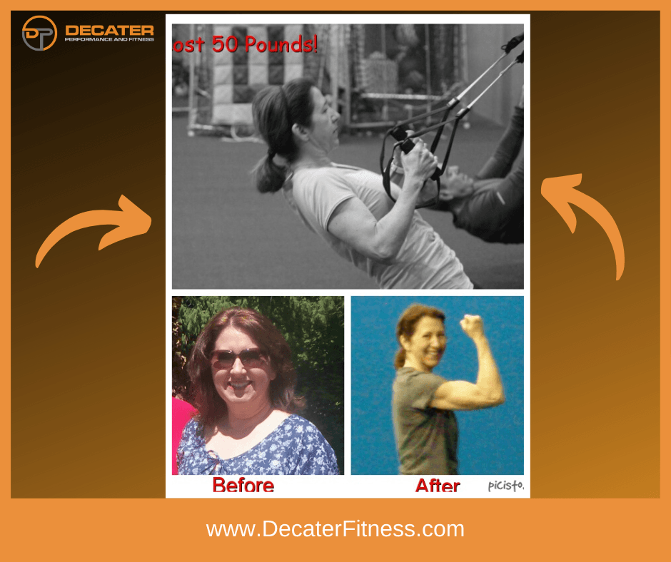 Weight loss transformation. Woman before and after exercise, losing 50 pounds.