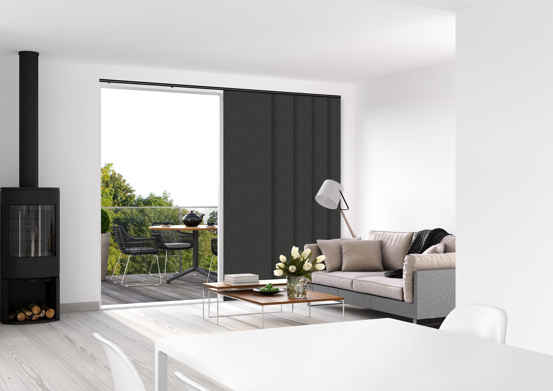 Panel Blinds Filtering Sunlight in a Room — Instyle Curtains & Blinds in Bungalow, QLD
