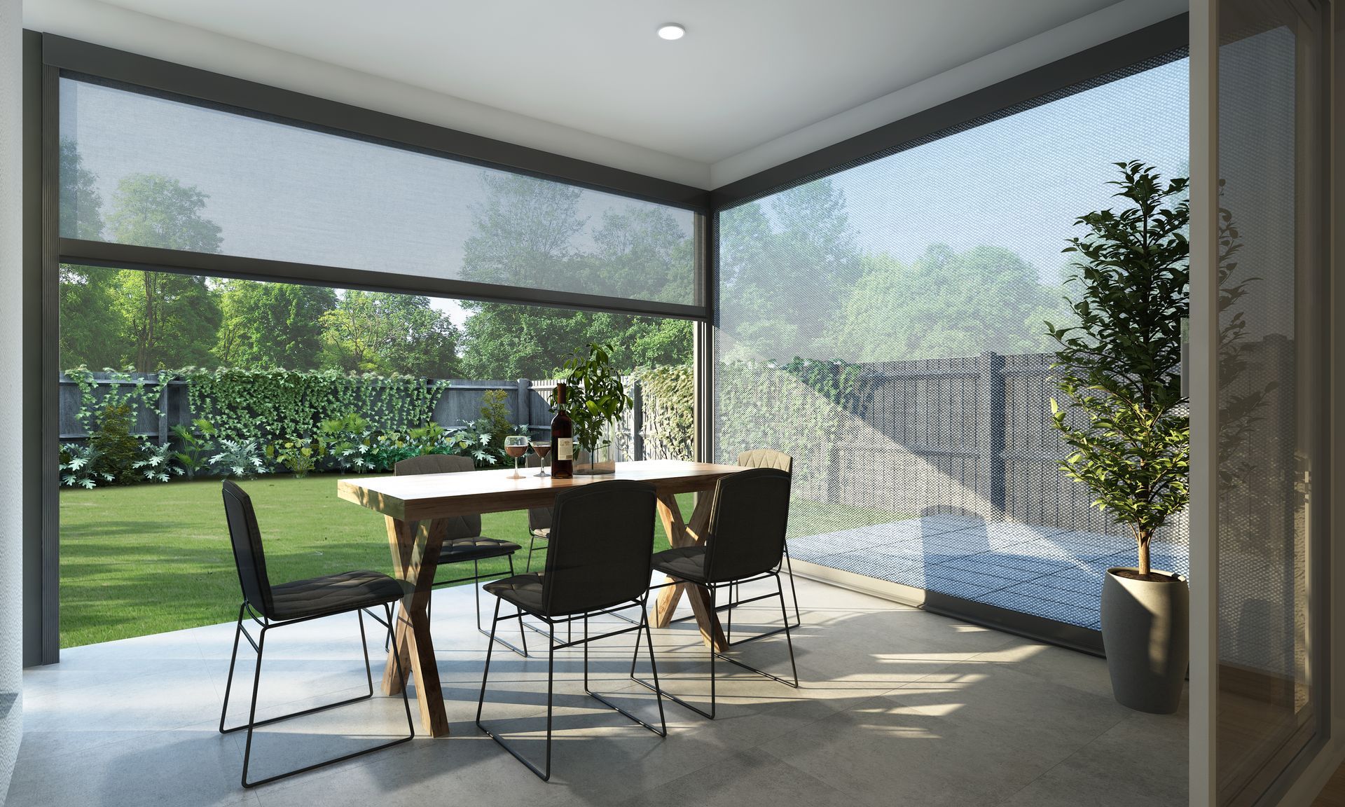 Large Windows With Partially Lowered White Roller Shades — Instyle Curtains & Blinds in Bungalow, QLD
