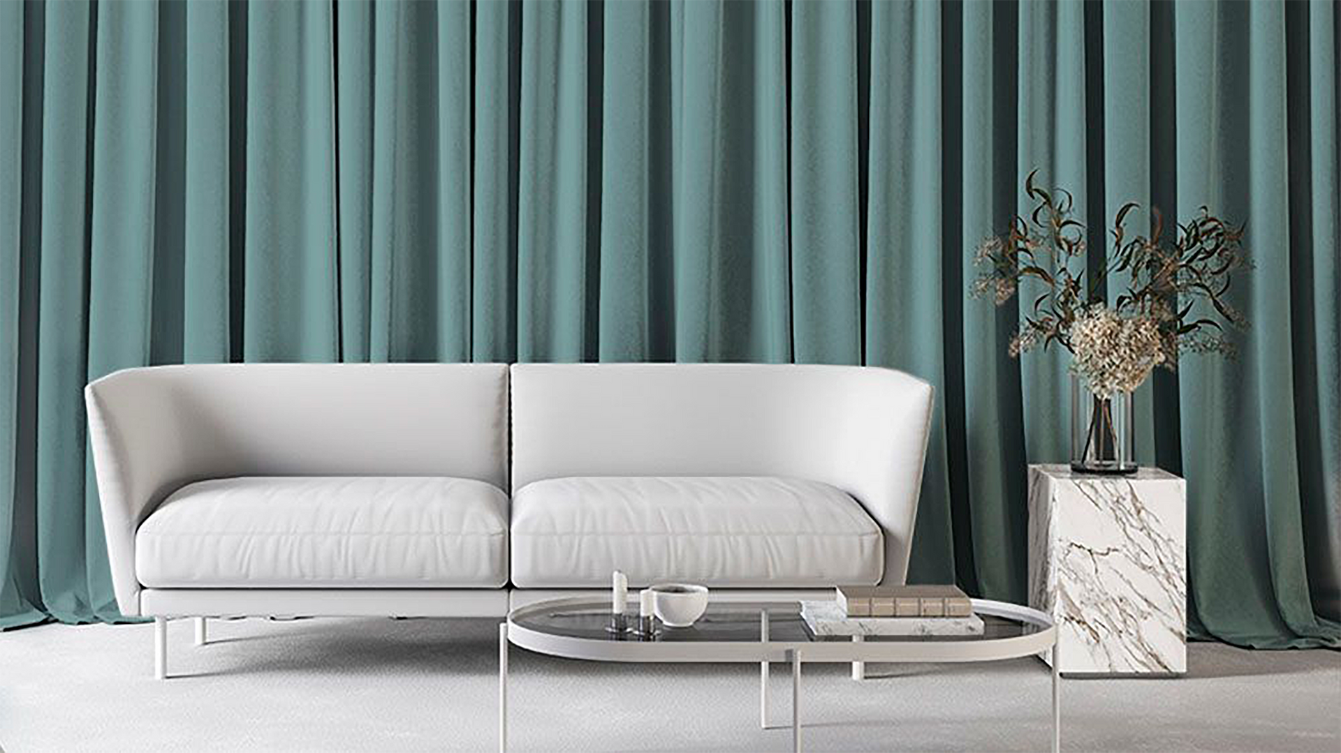 Green Curtains Framing a Window — Instyle Curtains & Blinds in Bungalow, QLD