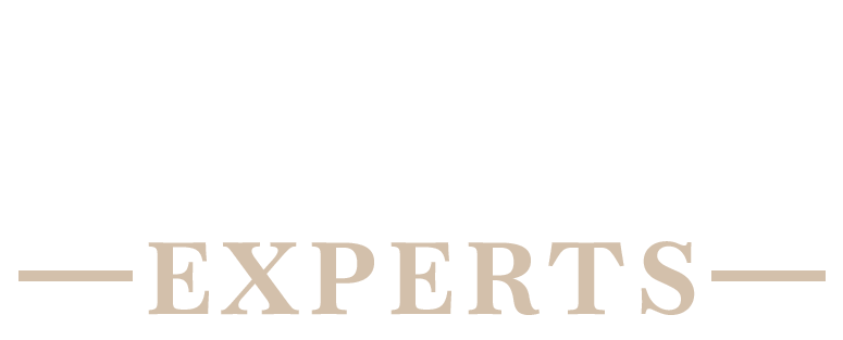 Beige “EXPERTS” text centered between horizontal lines on a white background