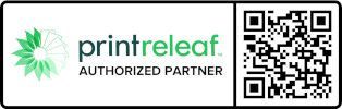 Printleaf Authorized Partner logo with green emblem and QR code on the right