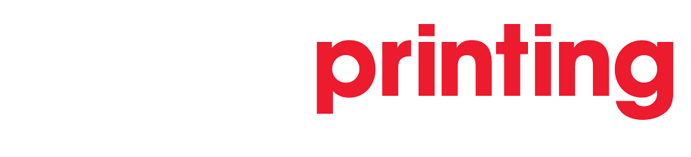 Red “printing” wordmark on a white background