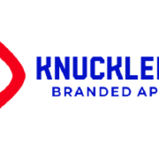 Knuckle Branded Apparel logo with red icon and blue text on white background
