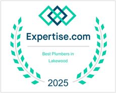 Expertise.com award badge for Best Plumbers in Lakewood, 2025, with teal laurel wreaths