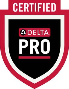 Certified Delta Pro shield logo in red, white, black, and gray