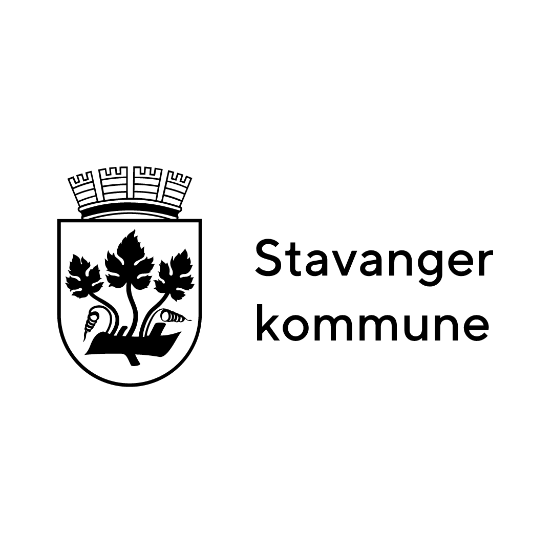 Logo of Stavanger Kommune, Norway, featuring a shield with grapevines and a tower. Text