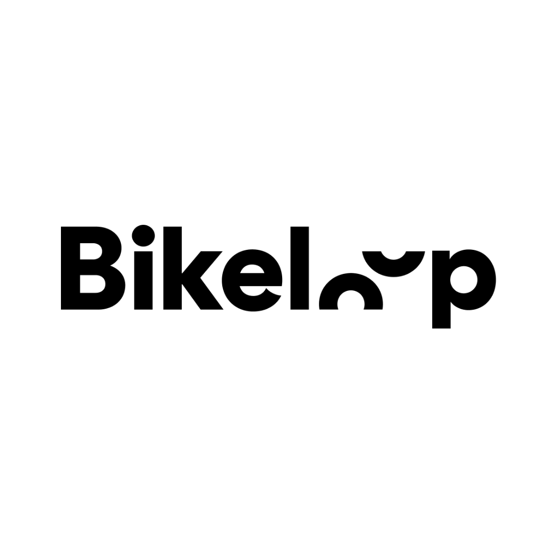BikelLoop logo: Black text with a bicycle wheel symbol integrated into the
