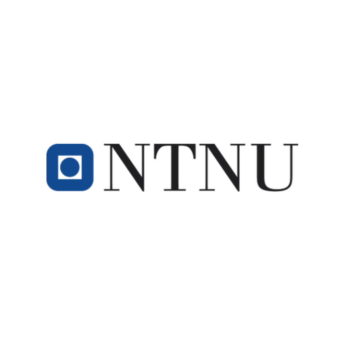 NTNU logo: blue square with a white circle and dot, followed by the letters NTNU in black.