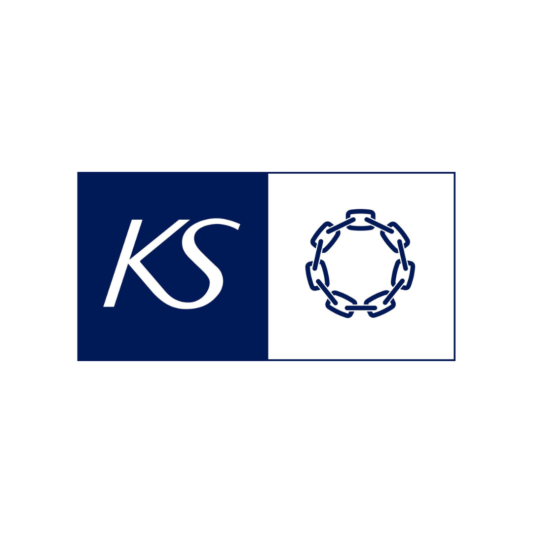 Blue and white logo with