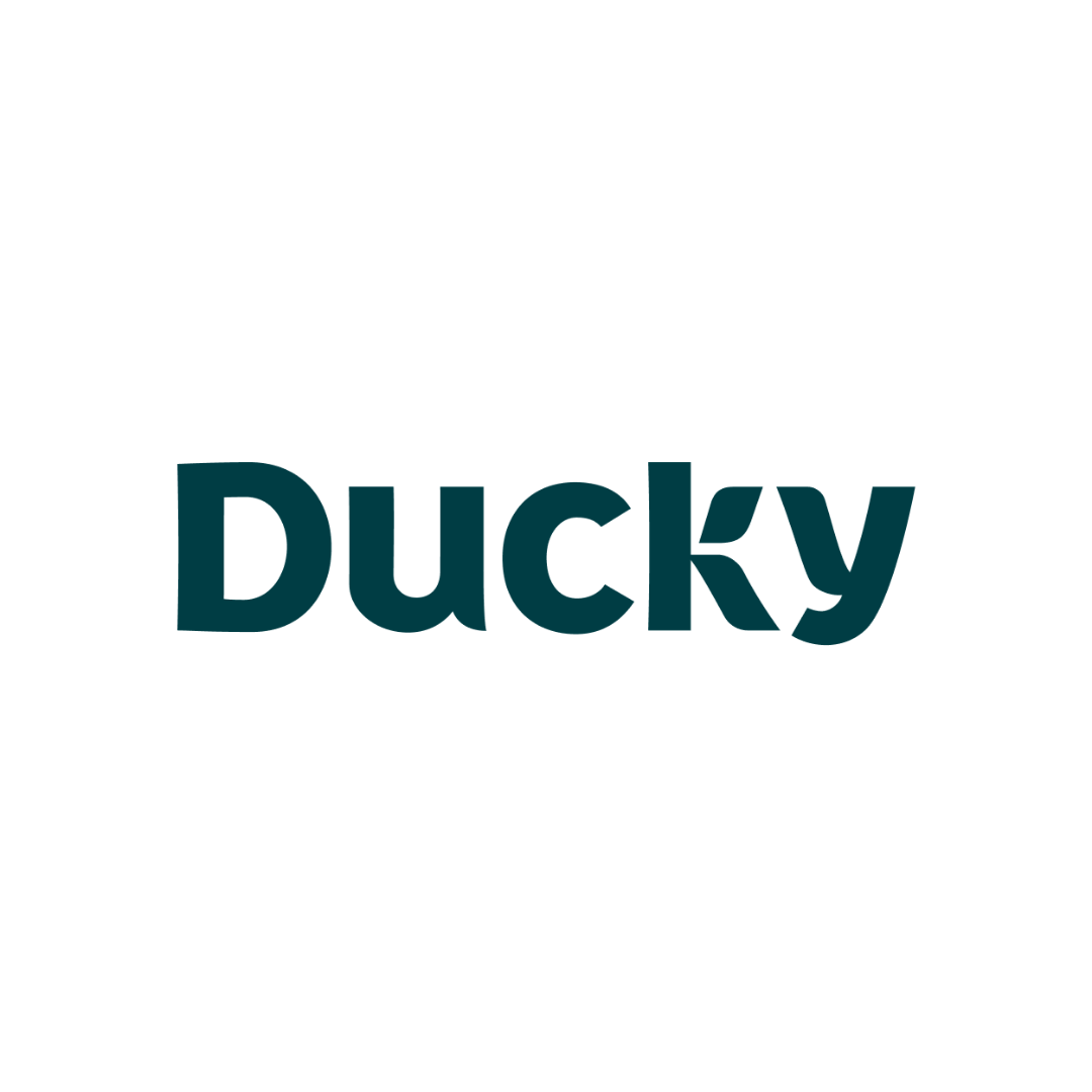 Ducky logo in teal-green text on a white background.