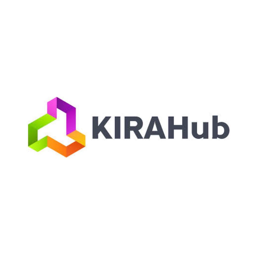 Logo for KIRAHub with a multicolored abstract geometric shape and text.