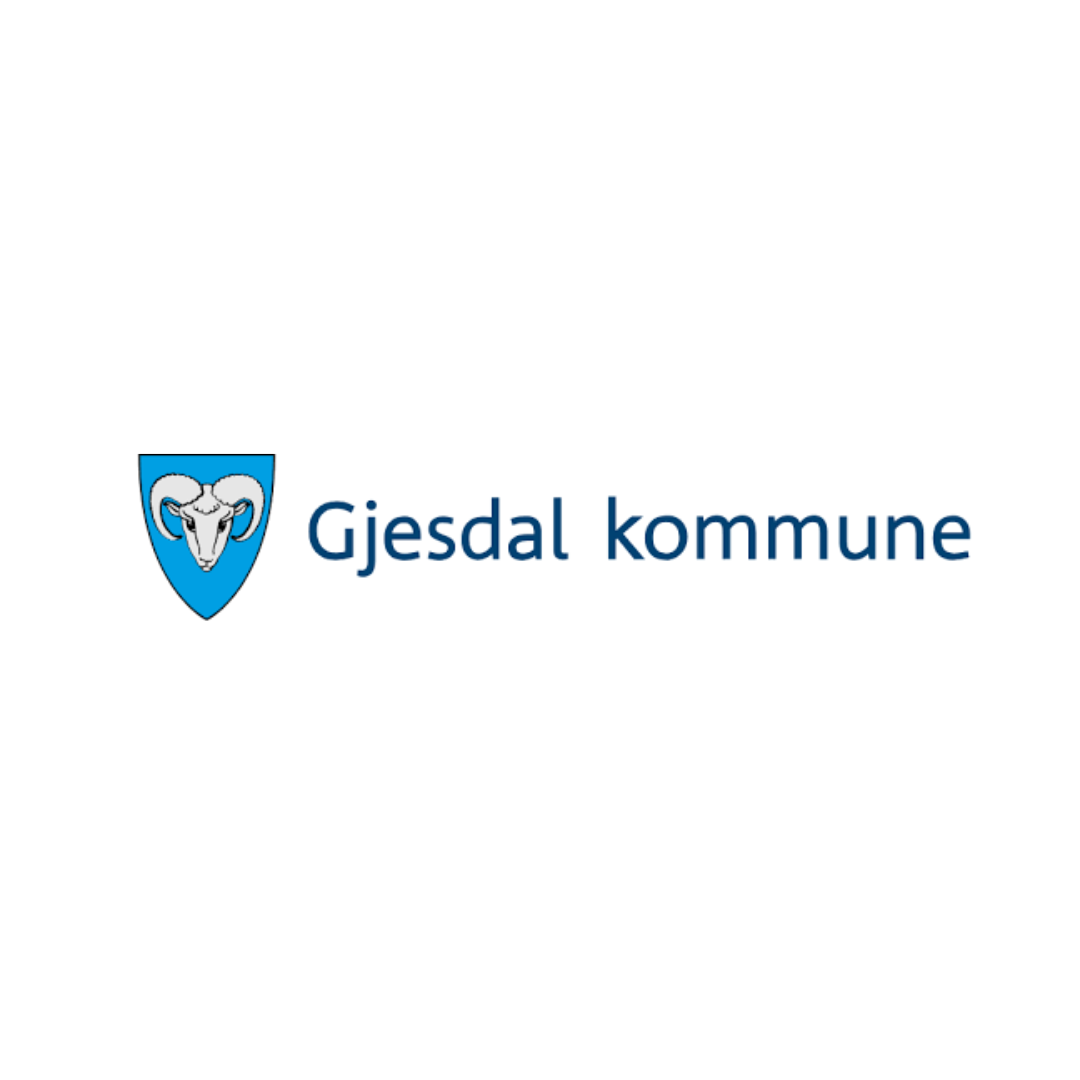 Logo of Gjesdal kommune: Blue shield with ram head; blue text