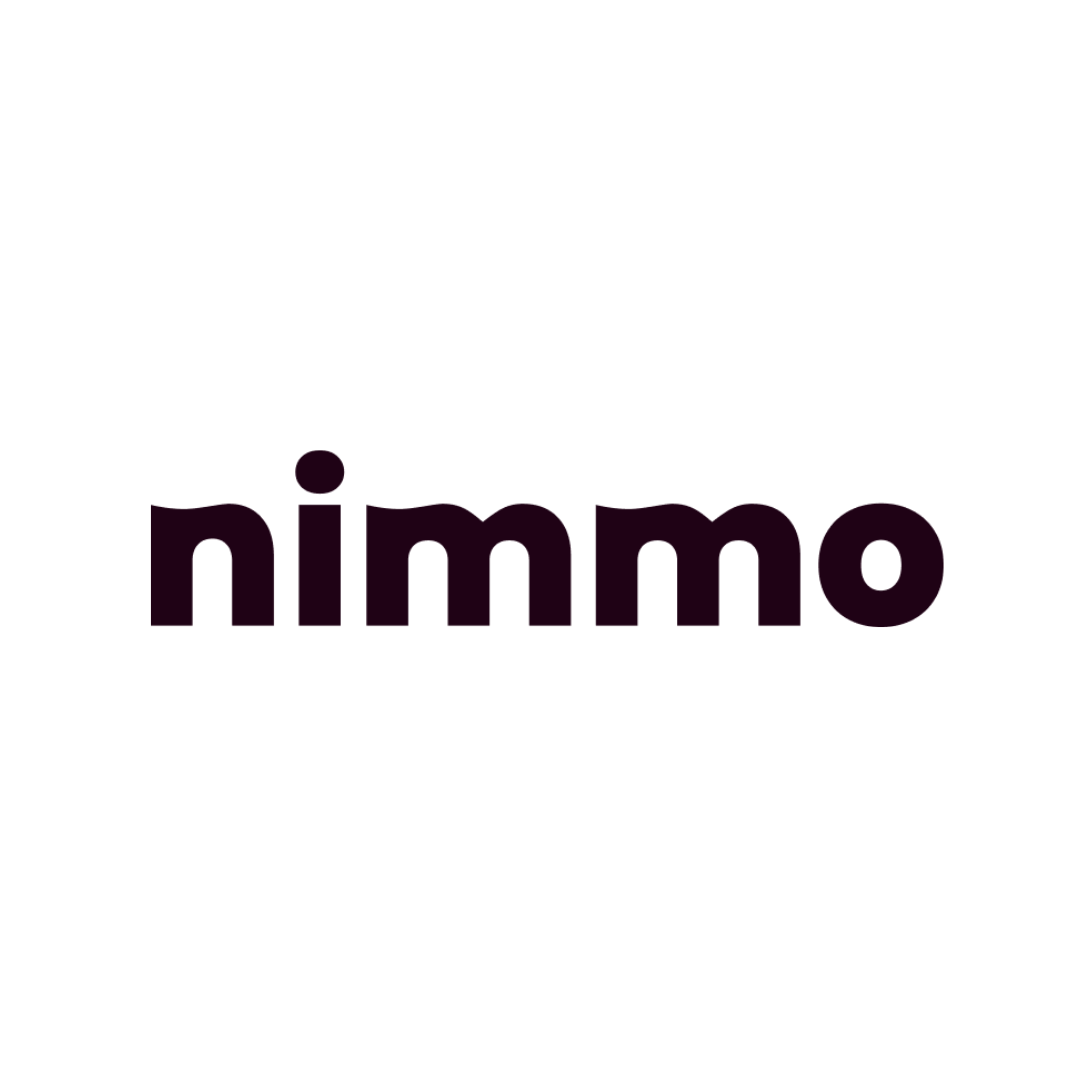 Nimmo logo in dark purple, with a small circle above the second