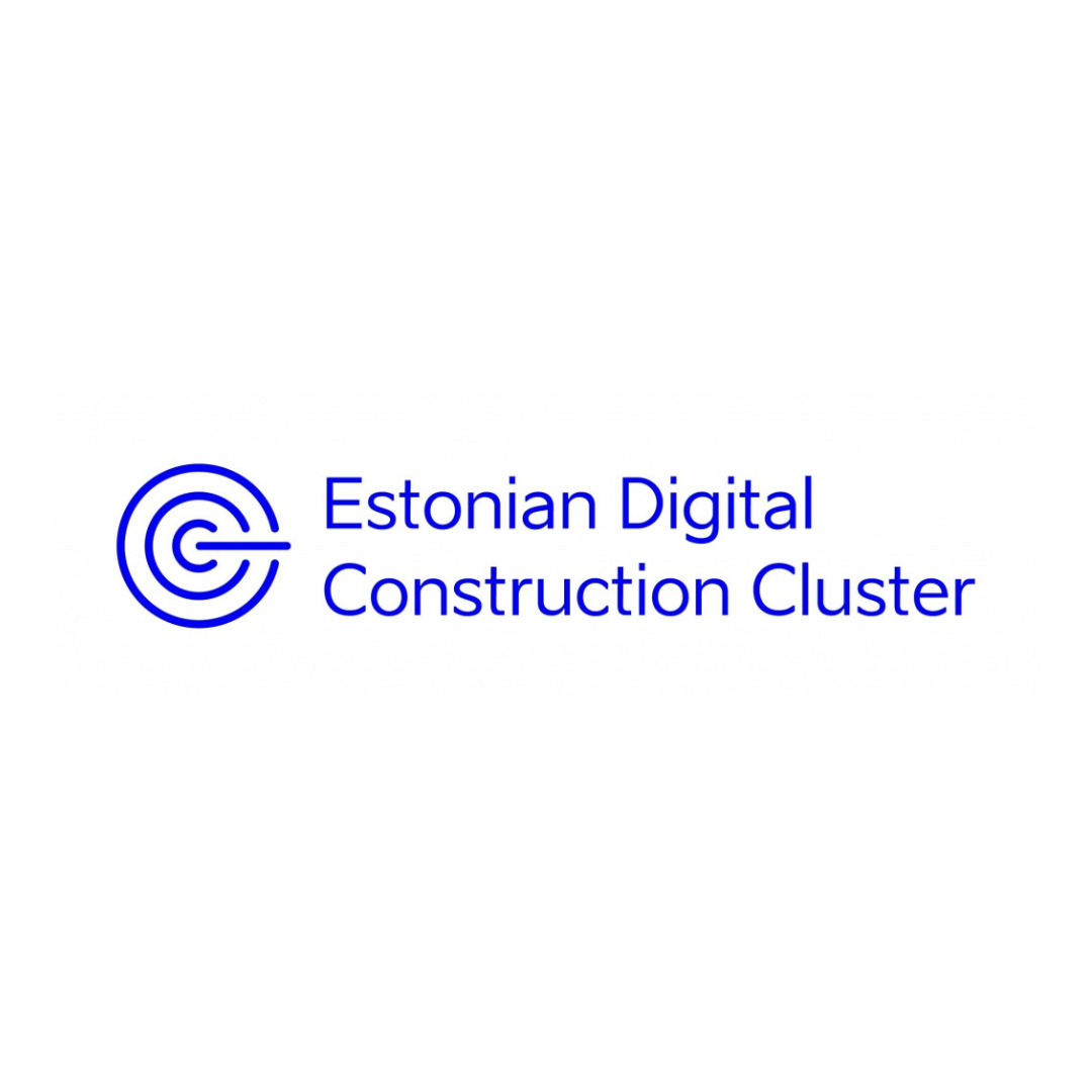 Logo of the Estonian Digital Construction Cluster: blue target graphic with text to the right.