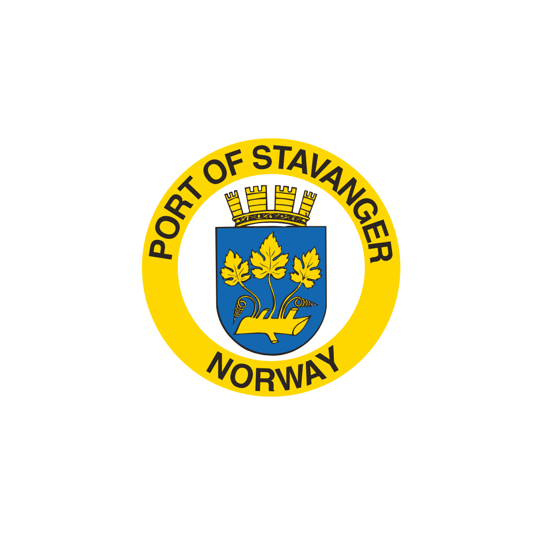 Port of Stavanger, Norway logo: Yellow circle with text, blue shield with gold elements.