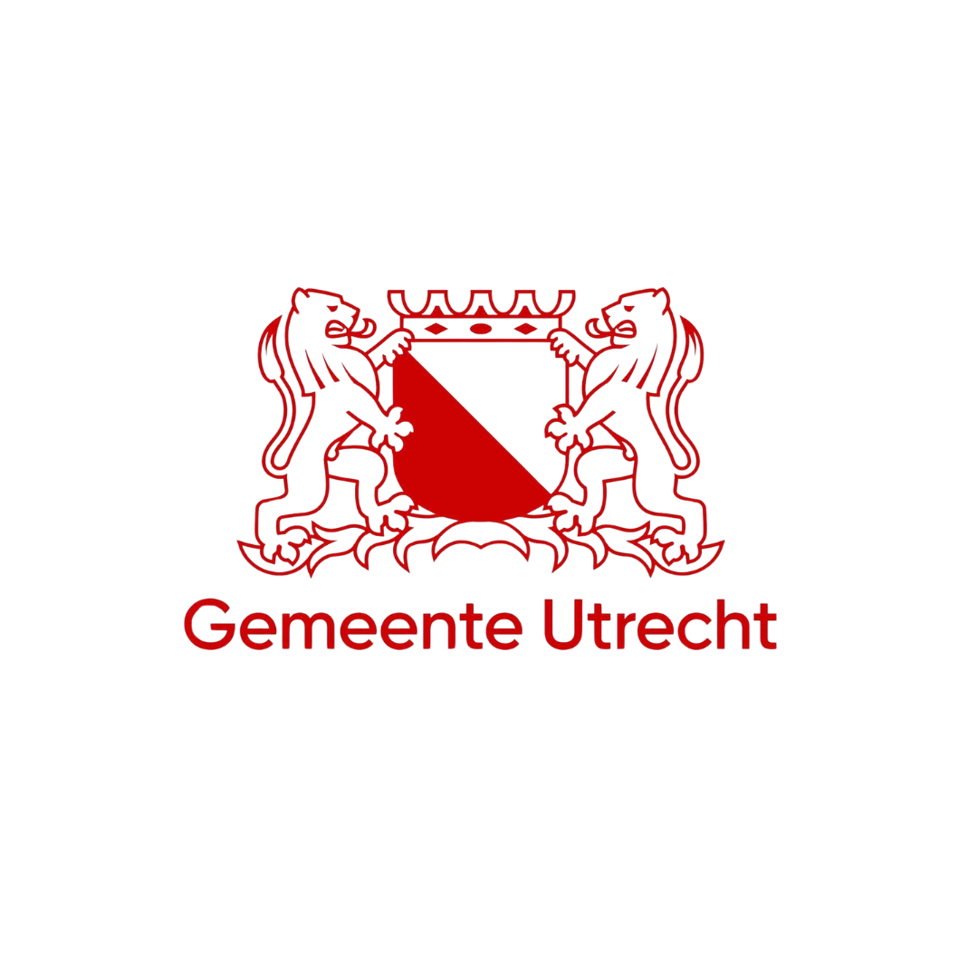 Utrecht coat of arms with lions, a red and white shield, and text