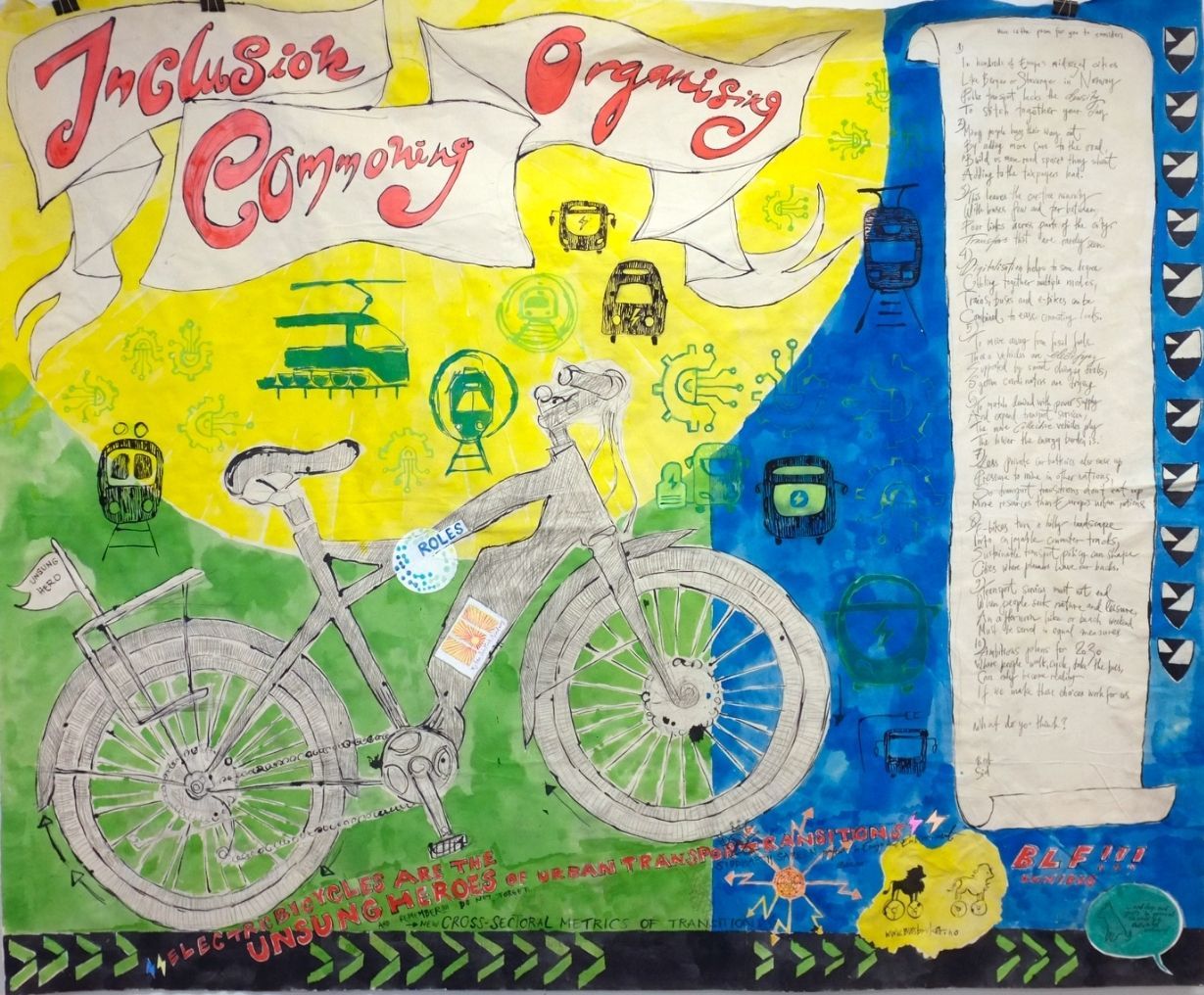 Watercolor art: Bike with symbols & text