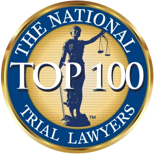 The National Top 100 Trial Lawyers logo, a gold and blue circular seal with a statue of justice in the center.