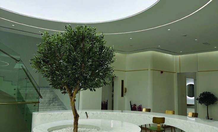 Este Medical Group lobby with olive-tree atrium, designed by Levantine Healthcare