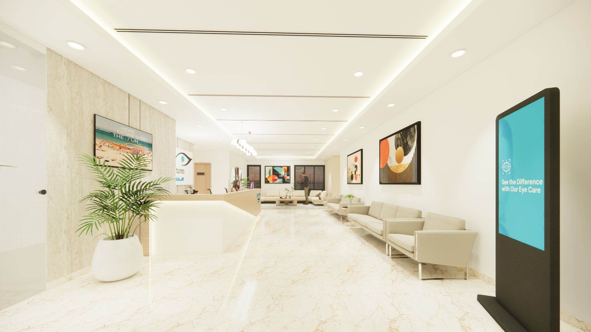 Eye Consultants clinic reception and waiting area, designed by Levantine Healthcare
